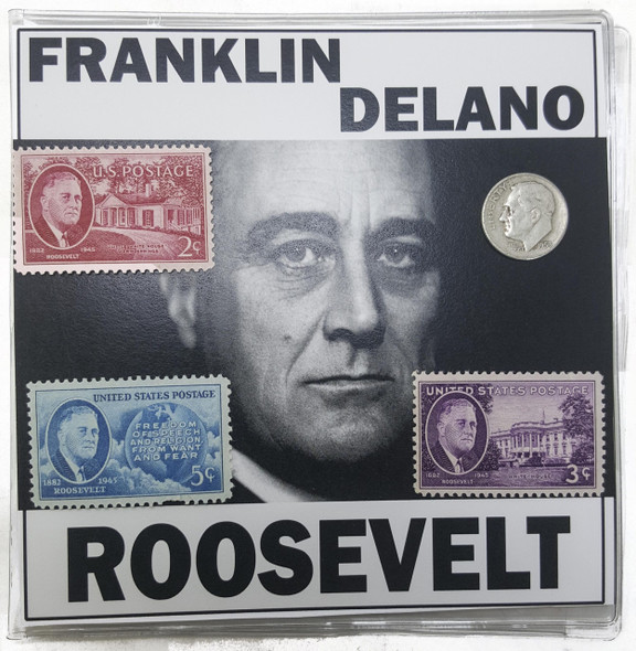 FDR: Franklin D. Roosevelt 4 Piece (One Coin + Three Stamps) - front