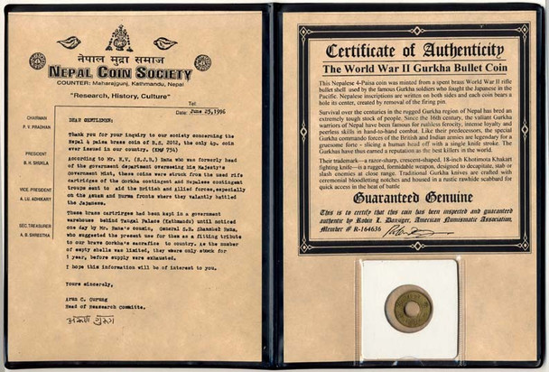 World War II Nepal Gurkha Bullet Coin (Album) (Limited quantity)