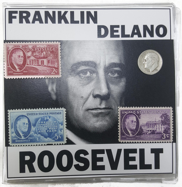 FDR: Franklin D. Roosevelt 4 Piece (One Coin + Three Stamps) - reverse