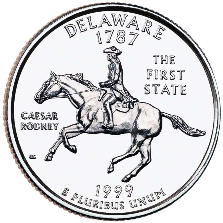 1999 Delaware state quarter reverse featuring Caesar Rodney