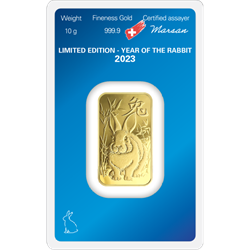 10 GRAM GOLD BAR ARGOR-HERAEUS LUNAR YEAR OF THE RABBIT 2023