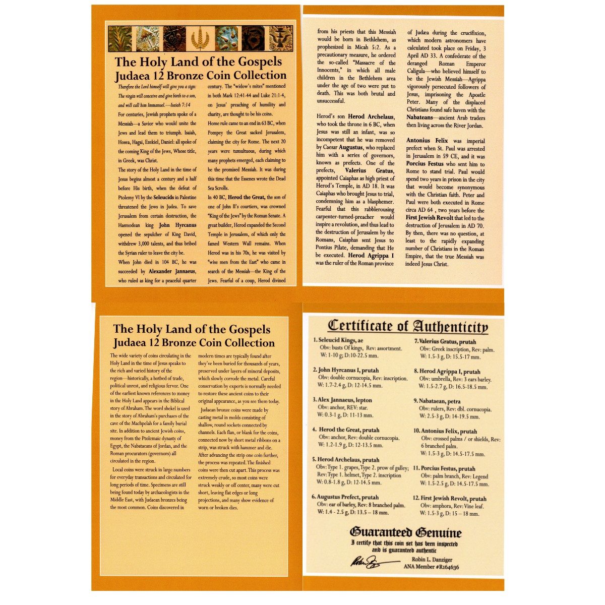 Biblical Holy Land: Box of 12 Ancient Judaea Coins from the time of Jesus
