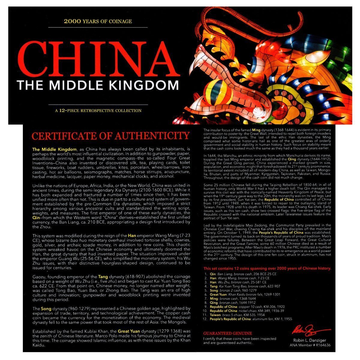 China: The Middle Kingdom. A 12-Piece Retrospective Collection (Twelve-Coin Boxed Set)