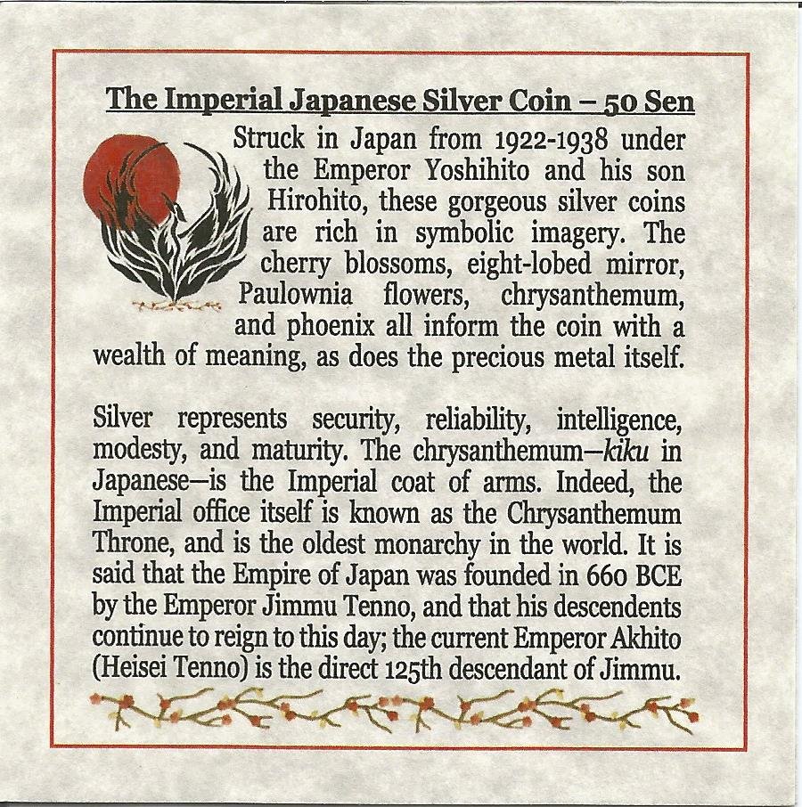 Imperial Japan: Box of Silver Japanese Coin (One-Coin Box)