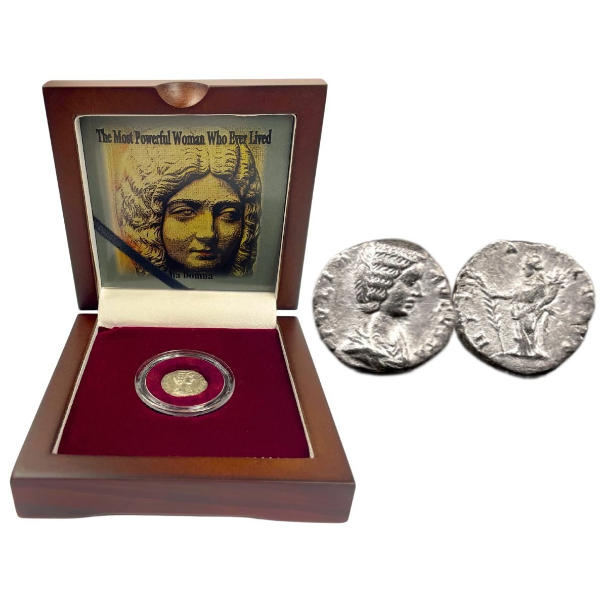 The Most Powerful Woman Who Ever Lived: Box of Silver Roman Denarius of Julia Domna (One-Coin Box)