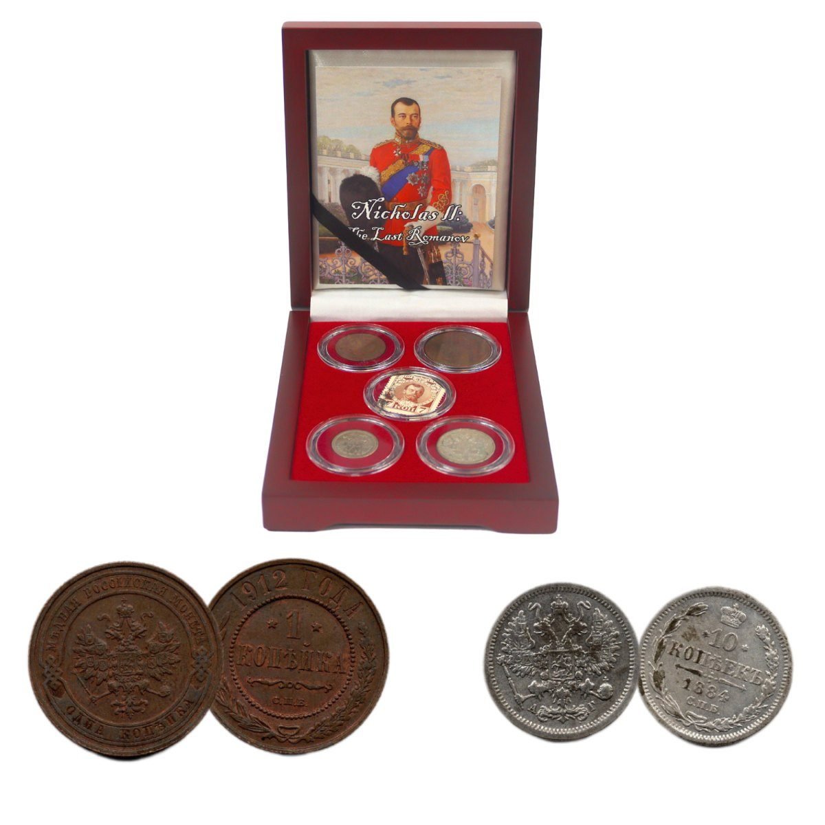 Nicholas II of Russia: The Last Romanov (Boxed Set of Four Coins and a Stamp)