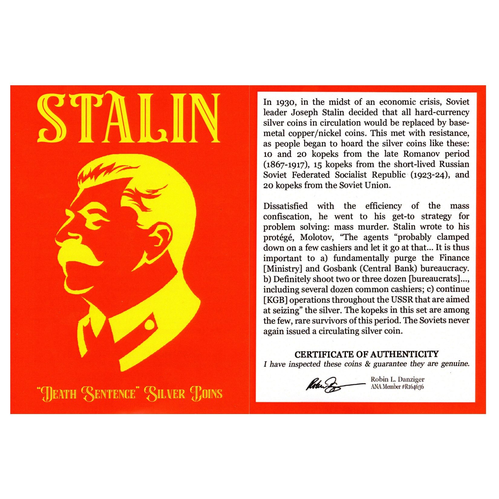 Stalin's "Death Sentence" Coins: Box of 4 Russian Silver Coins (Four-Coin Box)