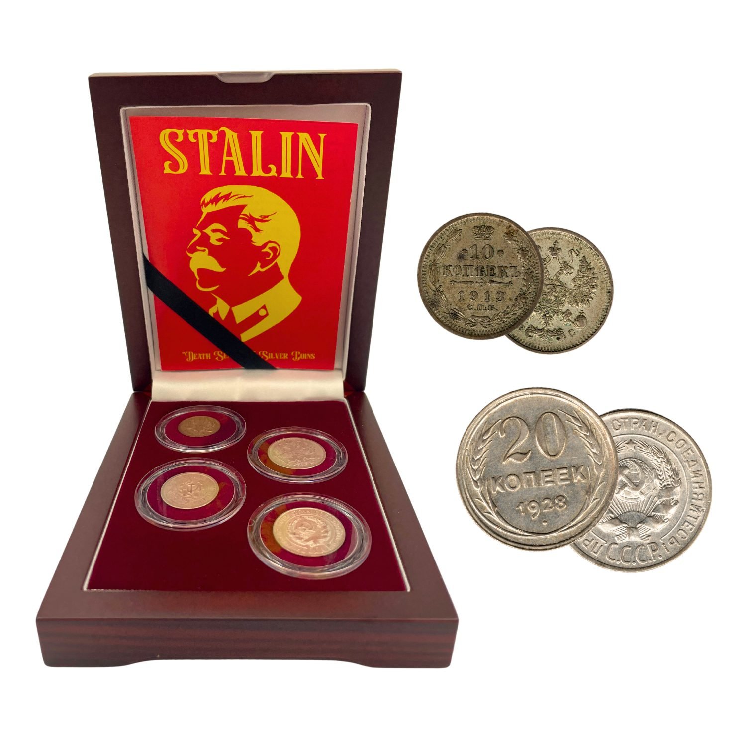 Stalin's "Death Sentence" Coins: Box of 4 Russian Silver Coins (Four-Coin Box)
