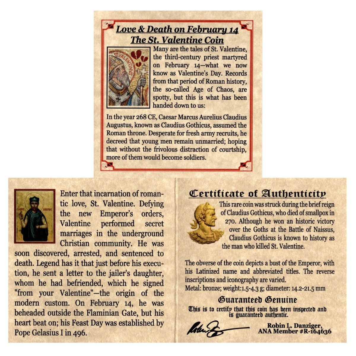 Father of Valentine's Day Box: Bronze Coin of Roman Emperor Claudius II Gothicus (One-Coin Box)