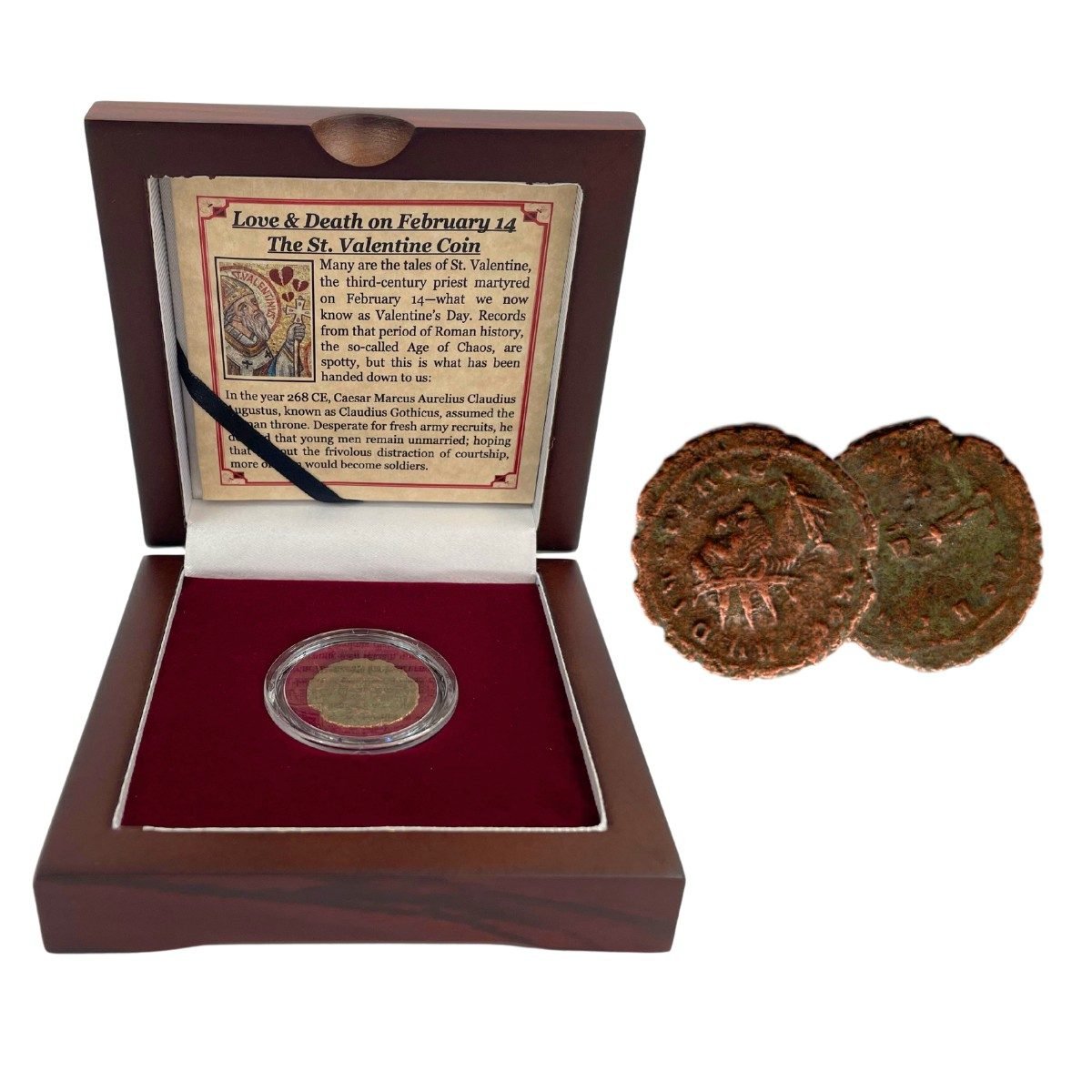 Father of Valentine's Day Box: Bronze Coin of Roman Emperor Claudius II Gothicus (One-Coin Box)