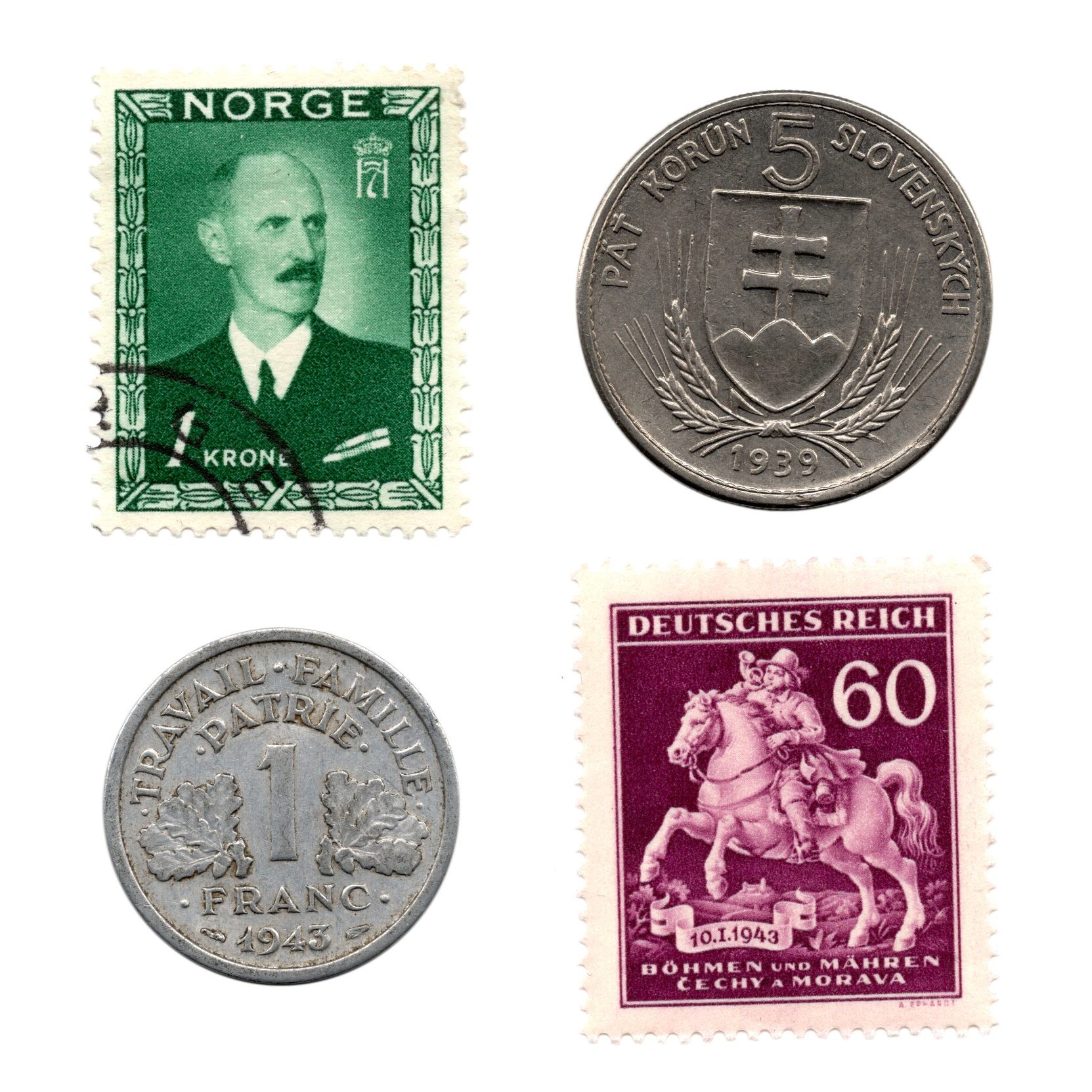 Collaborators: A Four-Piece Box Set of Coins and Stamps from Regimes that Helped Hitler