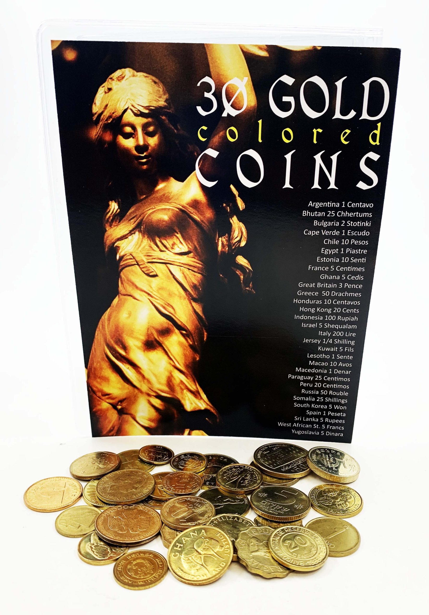 30 Gold Colored Coins from 30 Different Countries
