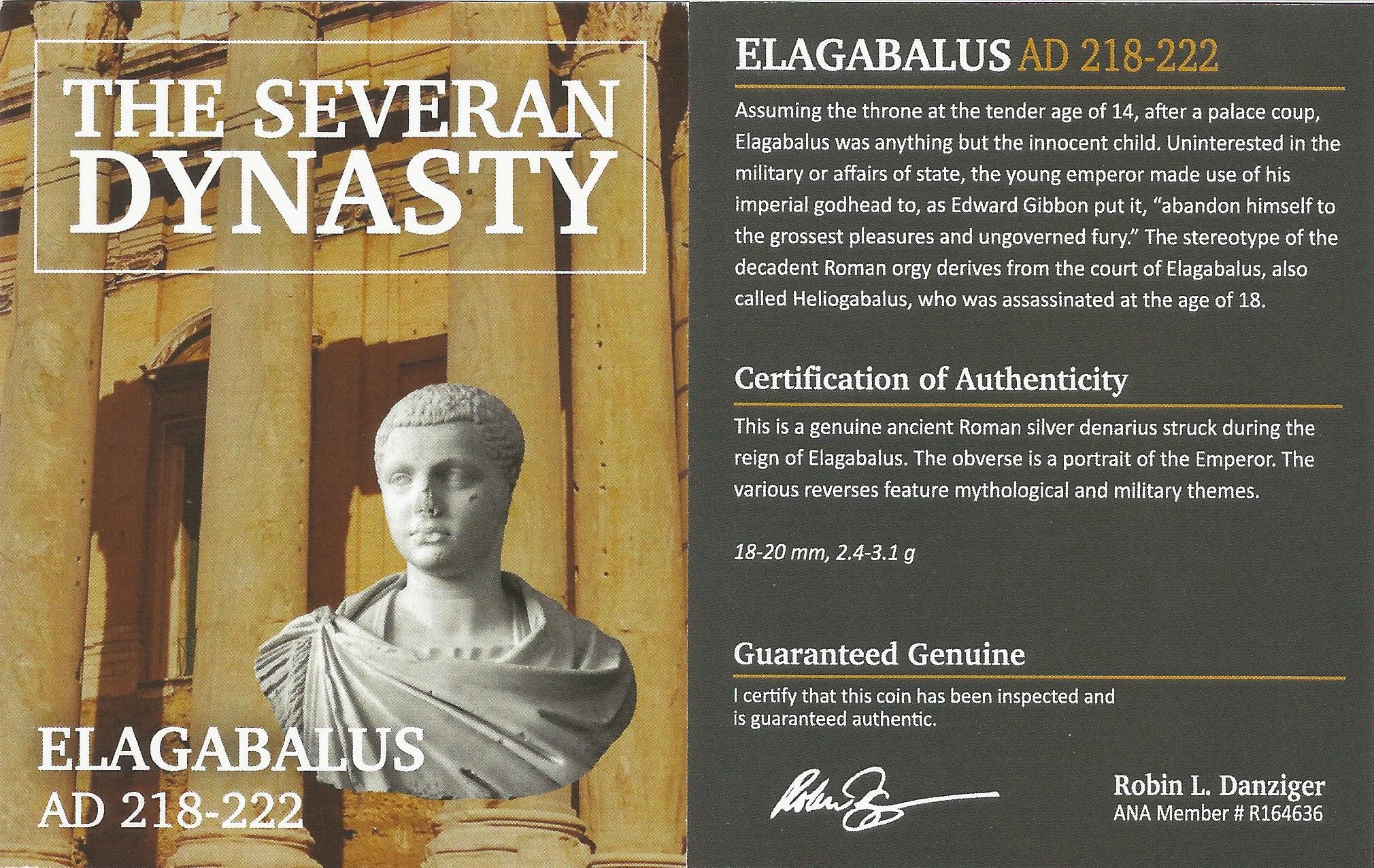 Roman Silver Denarius of Elagabalus (AD 218-222) NGC