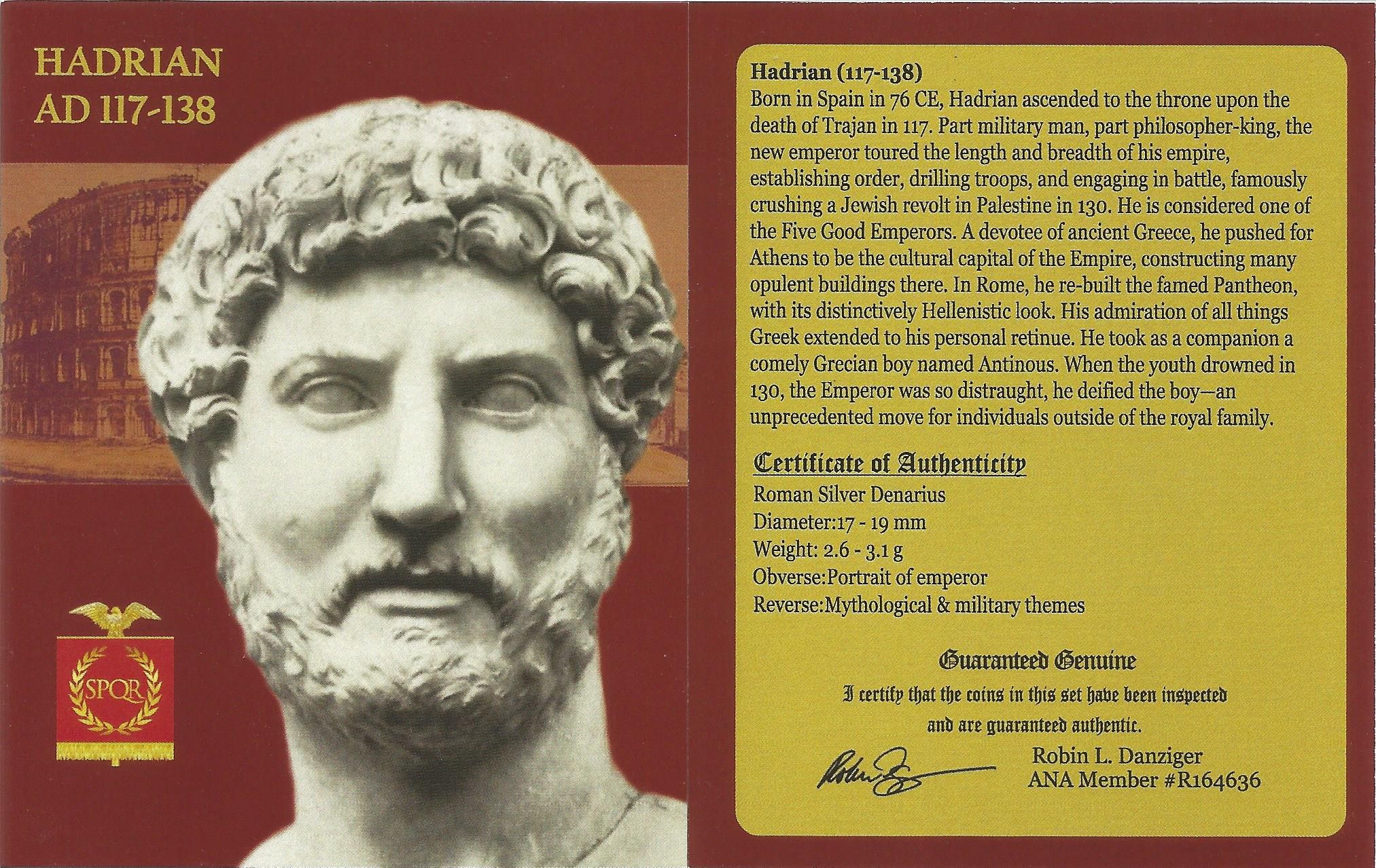 Roman Silver Denarius of Hadrian (AD 117-138) NGC