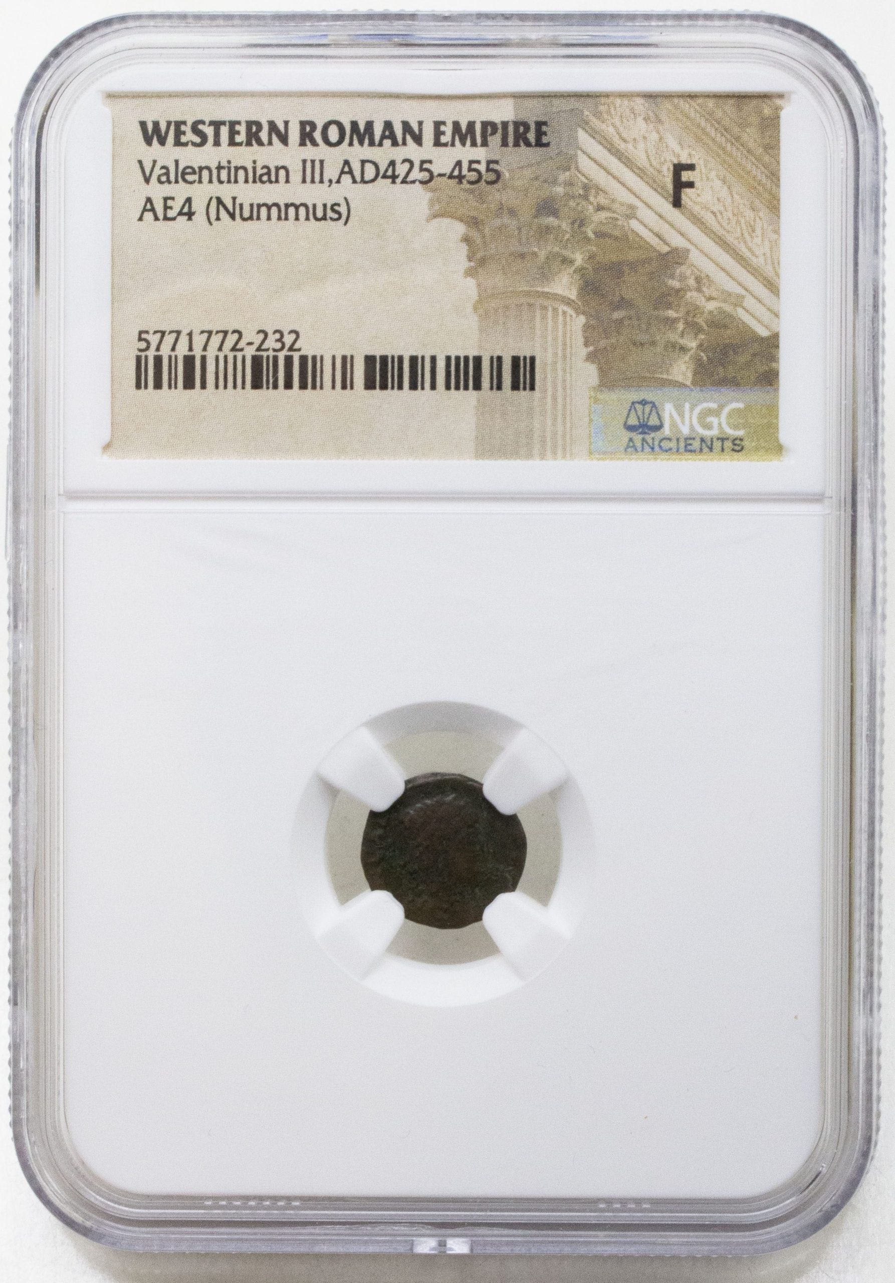 Roman Bronze AE4 of Valentinian III NGC
