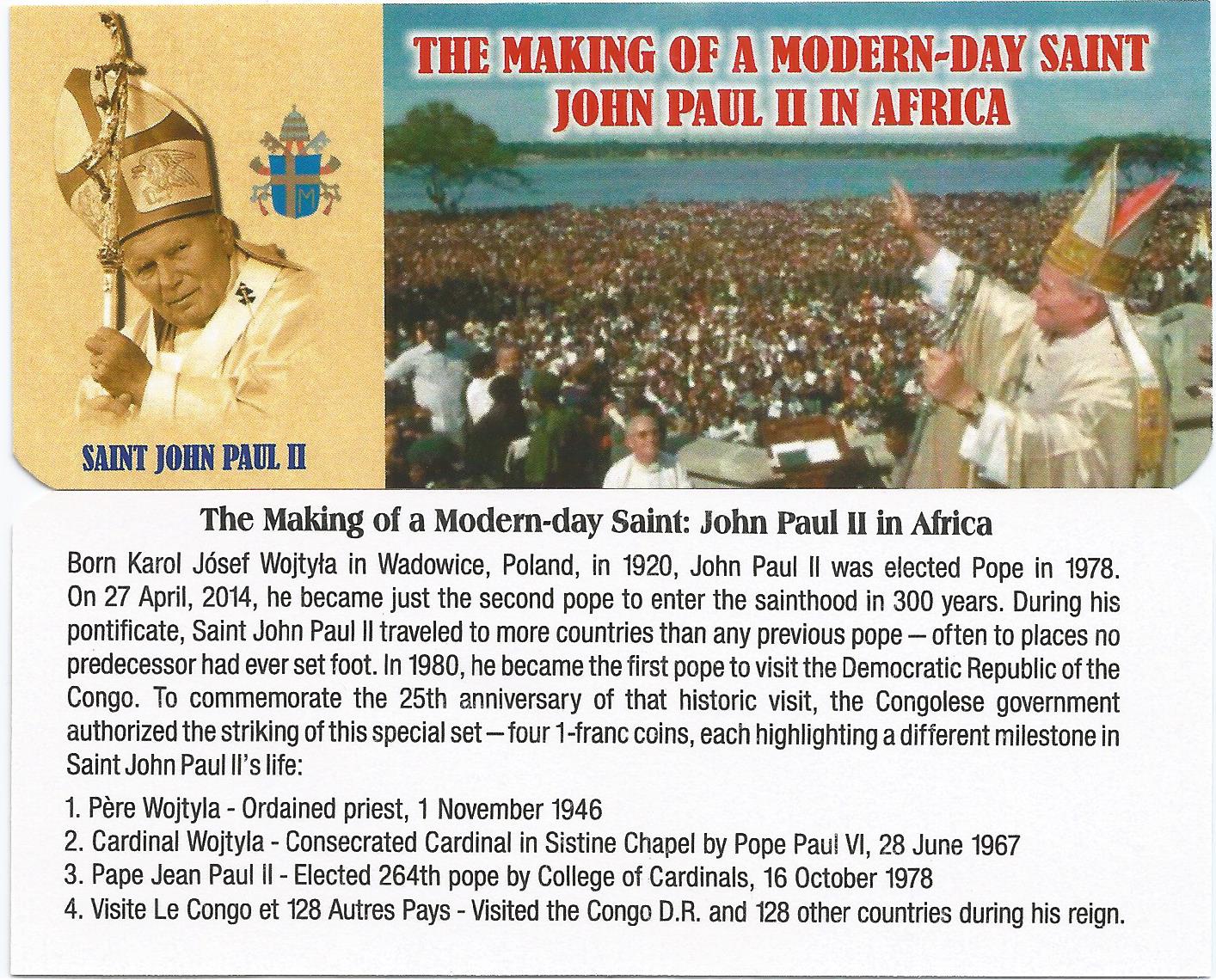 Saint John Paul II Four Coins of the Congo - detail