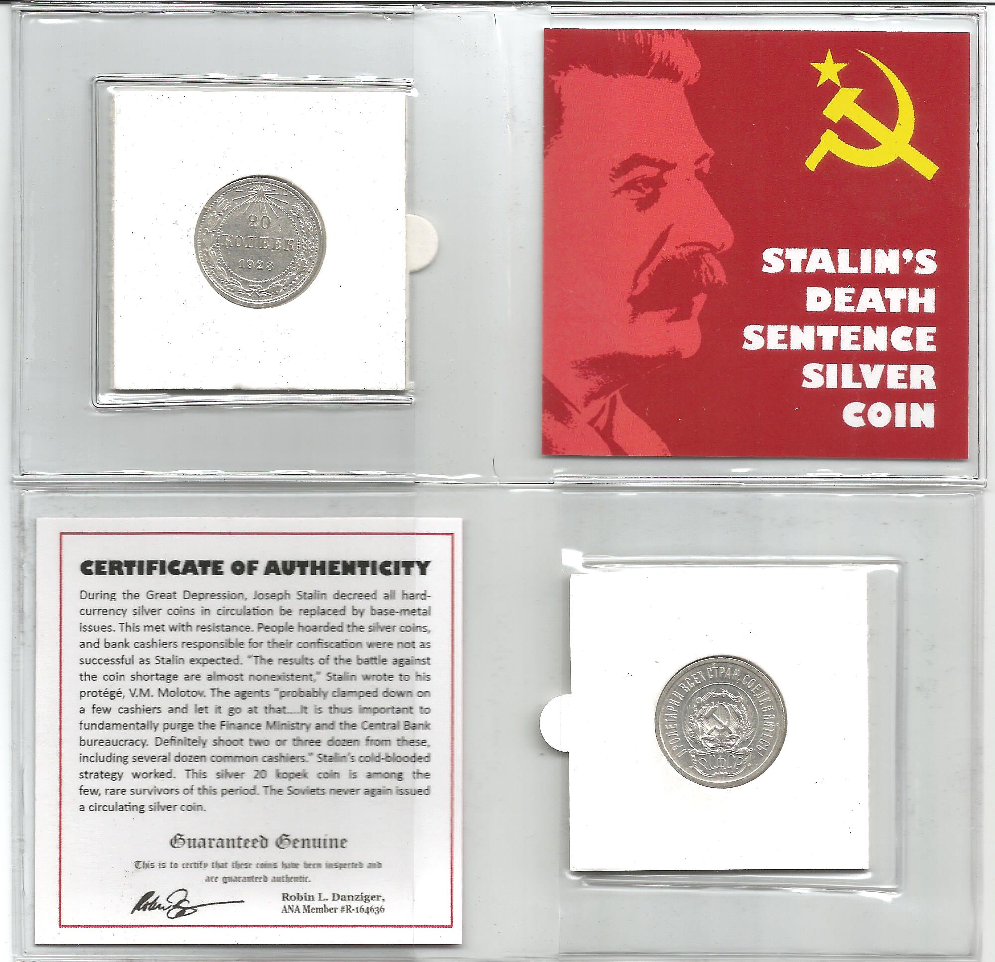 Stalin's Death Sentence Silver Coin - front
