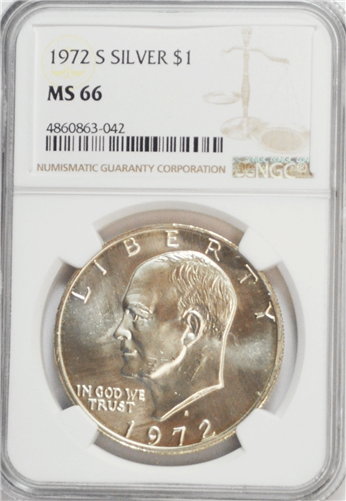 Eisenhower Silver Dollar 1972-S NGC MS66 1972 Silver Dollar