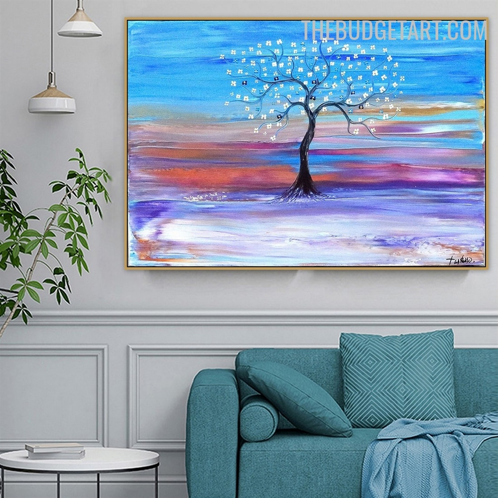 Bloom Sapling Tree Botanical Artist Handmade Canvas Painting for Wall Ornament