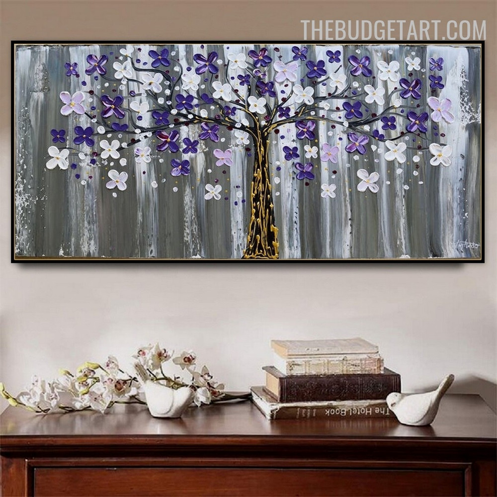 Flower Points Tree Handmade Palette Abstract Botanical Wall Art Canvas for Room Moulding