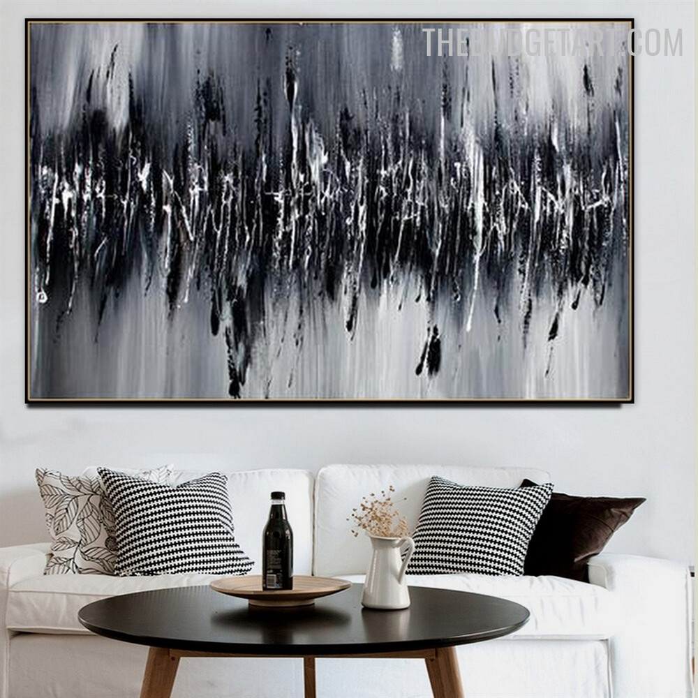 Monochrome Scratches Handmade Canvas Abstract Artwork Wall Accent Flourish