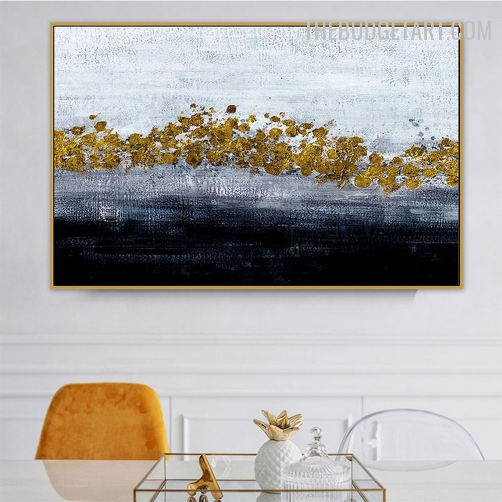 Golden Tarnish Spots Abstract Contemporary Handmade Texture Art On Canvas Done  by Artist for Room Wall Moulding