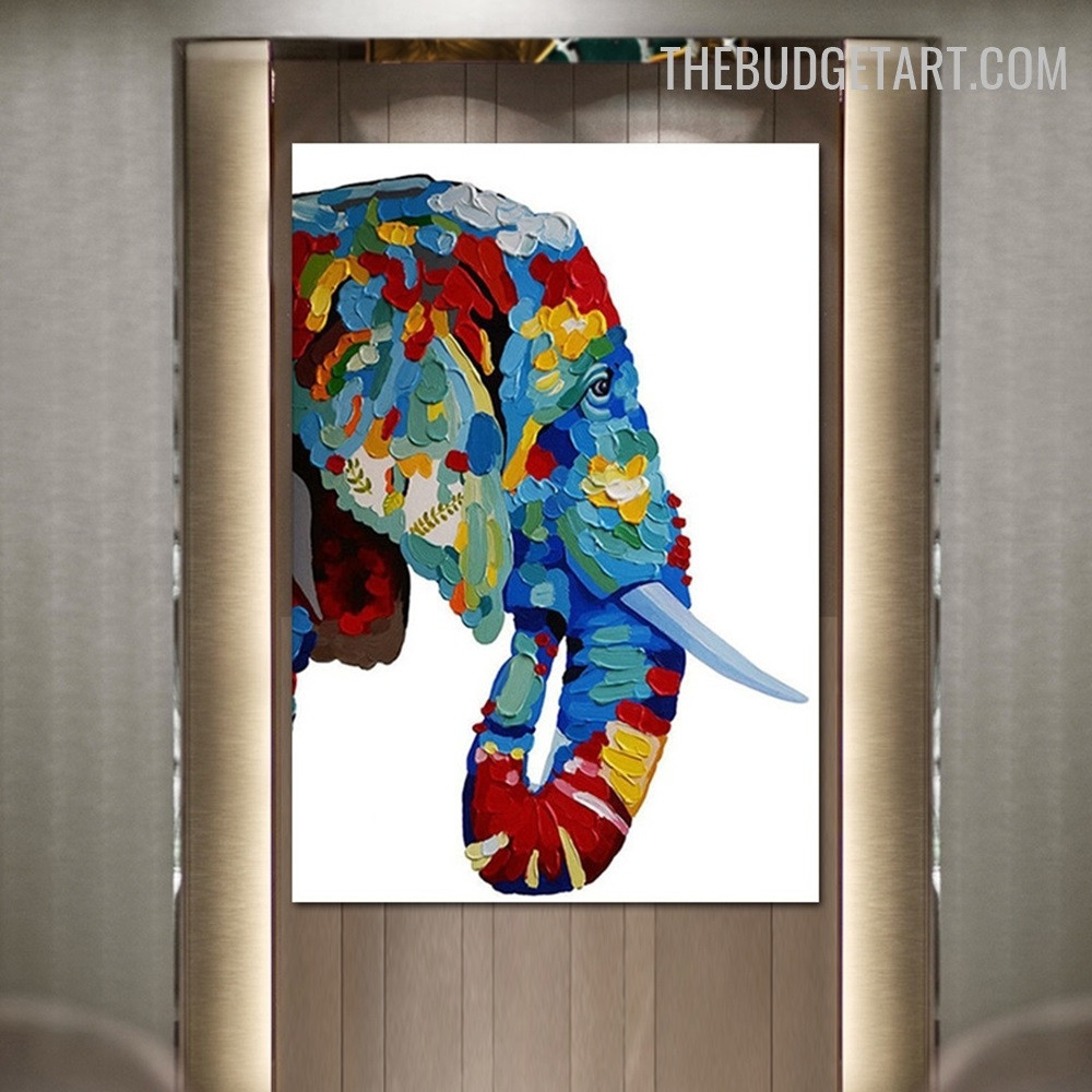 Colourful Hedgehog Elephant Handmade Knife Canvas Animal Art Wall Hanging Flourish