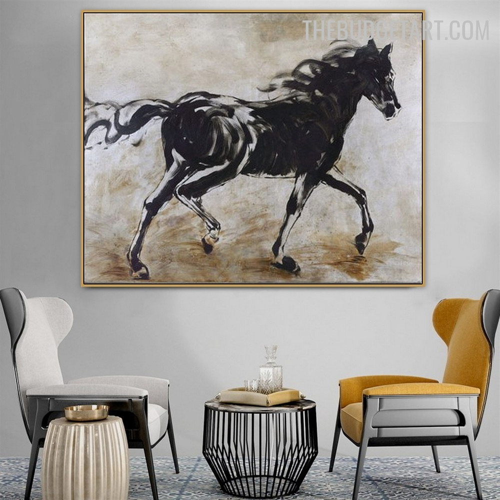Monochrome Studhorse Handmade Acrylic Animal Canvas Painting by an Experienced Artist for Room Wall Disposition
