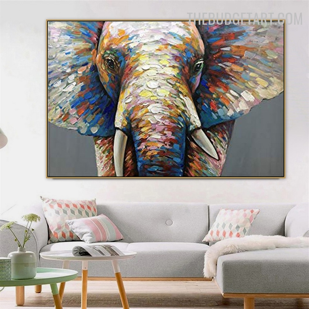 Hued Elephant Handmade Animal Knife Canvas Artwork for Room Wall Tracery
