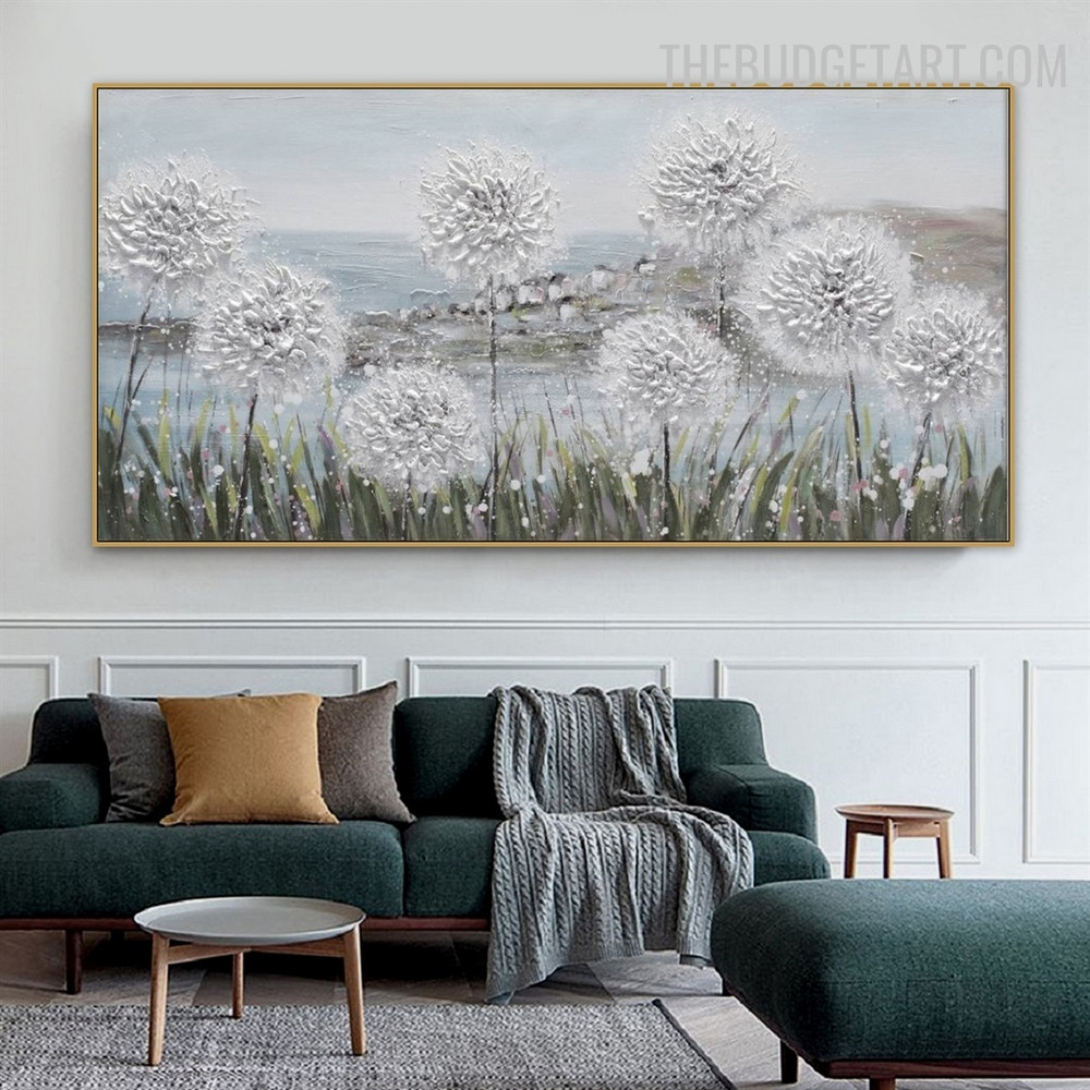 White Blossoms Handmade Texture Canvas Abstract Flower Wall Art for Room Outfit