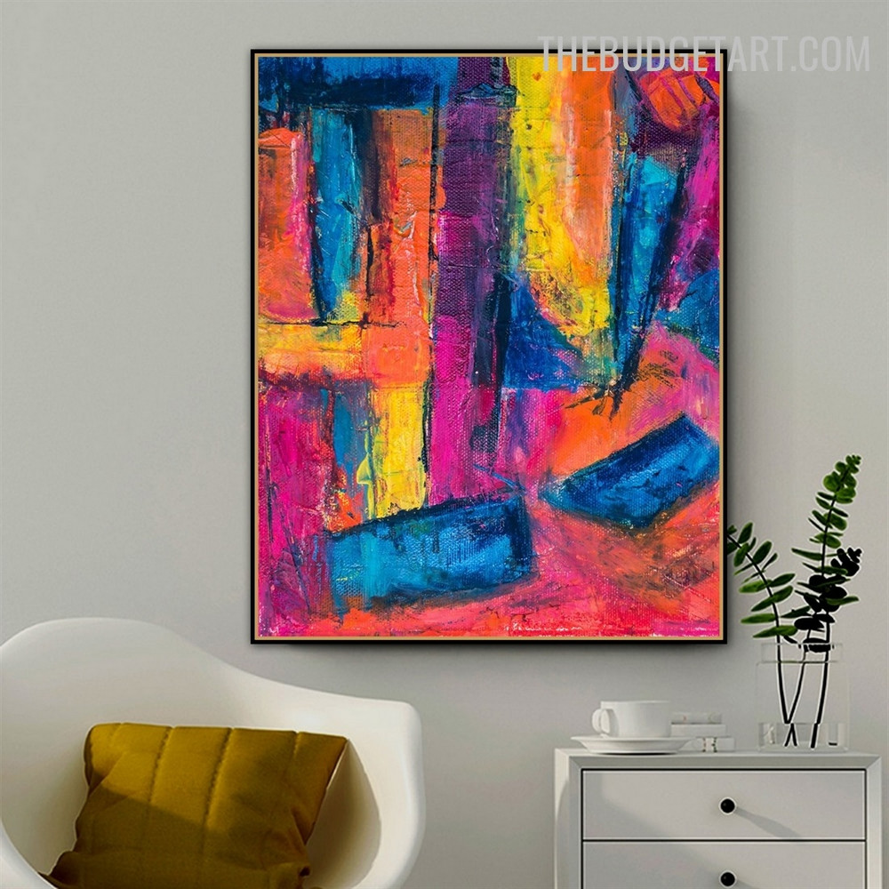 Line Smudges Handmade Texture Canvas Painting Abstract Geometric Wall Art for Room Adornment