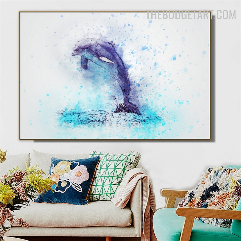 Dolphin Water Abstract Handmade Acrylic Texture Animal Wall Art Canvas for Room Disposition