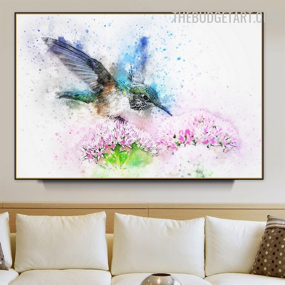 Hummingbird Flower Handmade Texture Modern Abstract Bird Canvas Painting for Room Wall Onlay