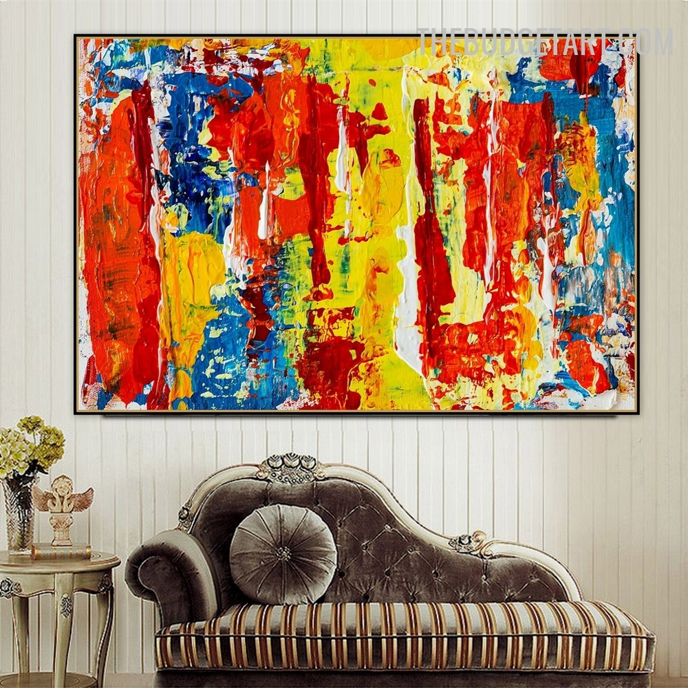 Colourful Stains Abstract Contemporary Handmade Texture Canvas Painting by an Experienced For Room Wall Embellishment