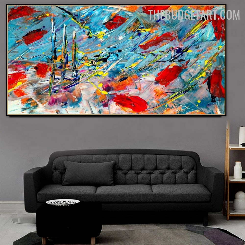 Hued Smirch Colourful Handmade Texture Abstract Modern Canvas Painting for Room Wall Illumination