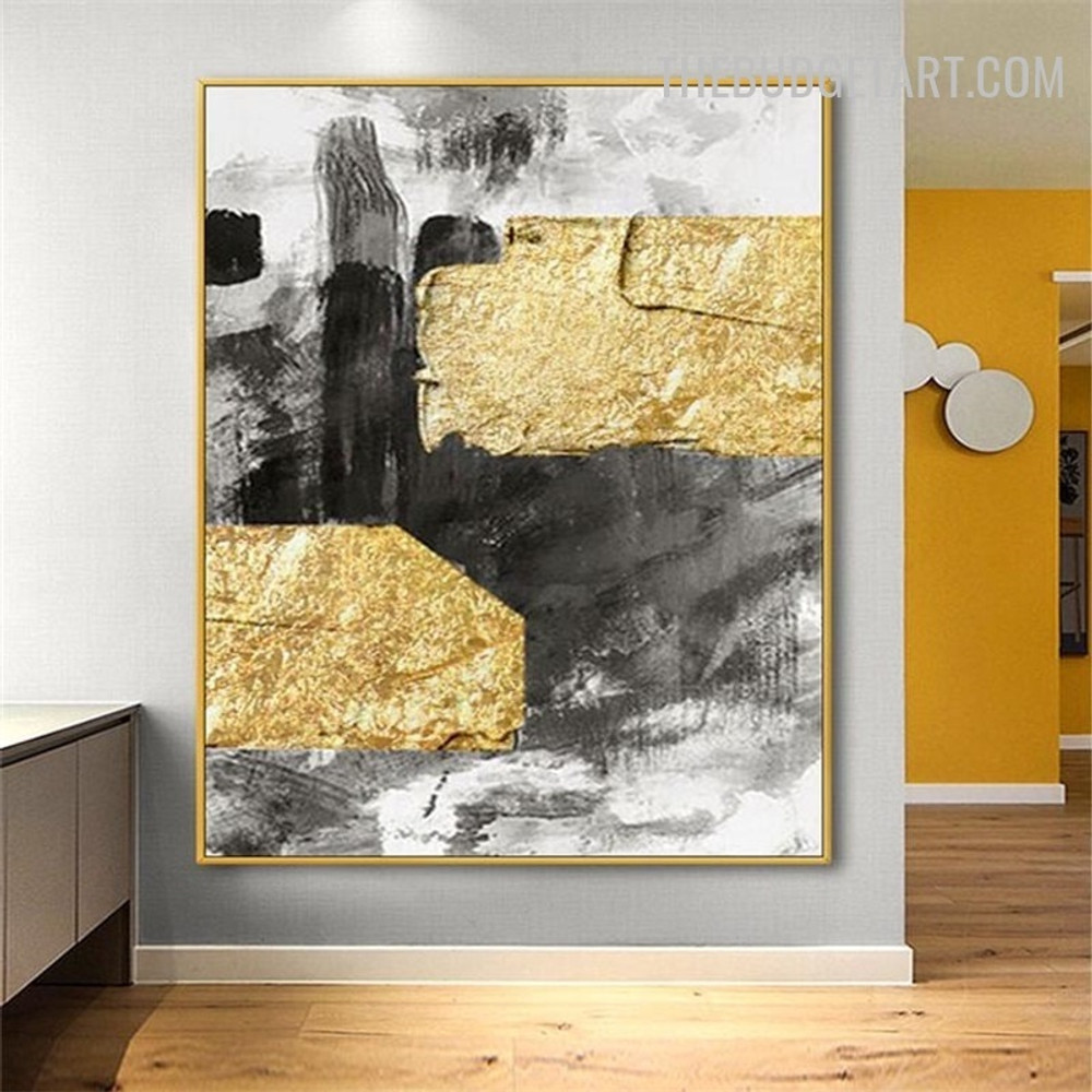 Golden Blots Great Abstract Contemporary Handmade Texture Painting on Canvas for Room Wall Decoration