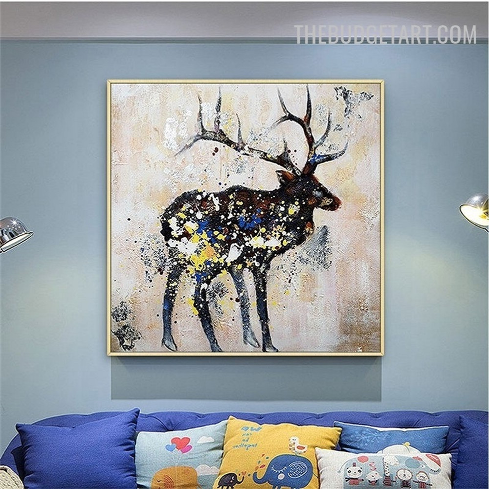 Swamp Deer Spots Abstract Animal Handmade Acrylic Artwork on Canvas for Room Wall Molding