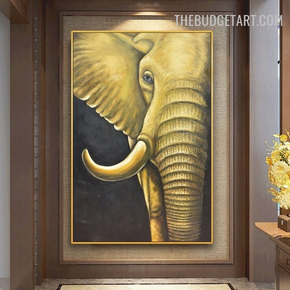 Rook Elephant Contemporary Animal Handmade Texture Canvas Painting Done By Artist for Room Wall Finery