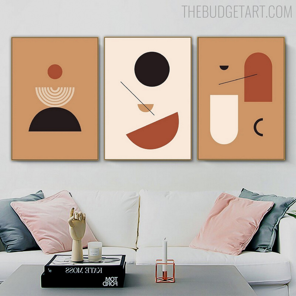 Semi Orbicular Abstract Geometric Modern Painting Picture Canvas Print for Room Wall Arrangement