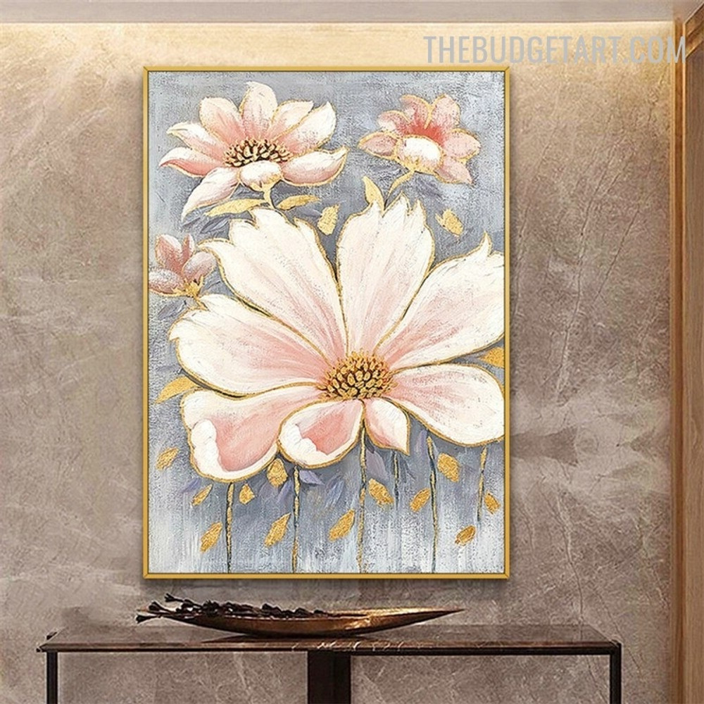 Blossom Leaflets Flowers Handmade Texture Canvas Abstract Floret Artwork Done by Artist for Room Wall Illumination