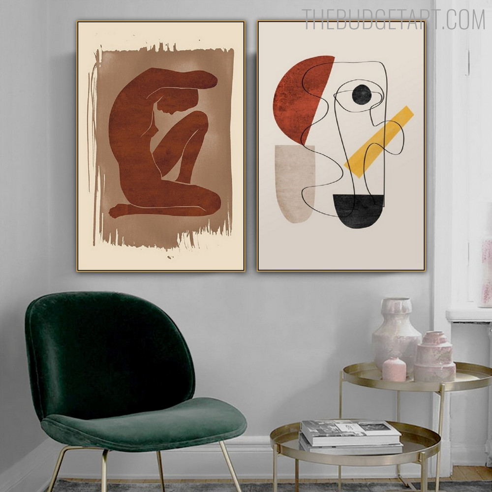 Undressed Woman Abstract Figure Vintage Painting Picture Canvas Print for Room Wall Finery