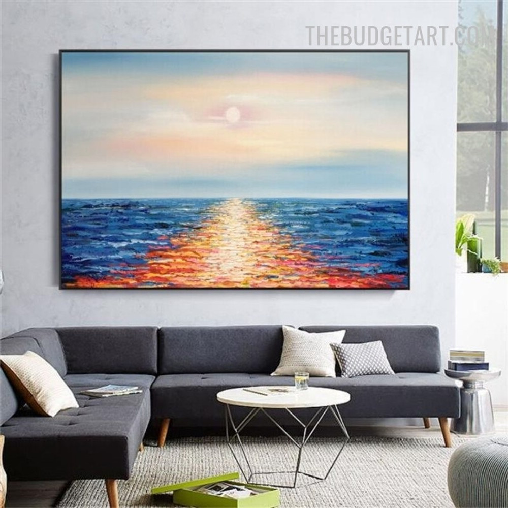 Water Marks Sun Handmade Abstract Heavy Texture Naturescape Canvas Artwork by Experienced Artist for Room Wall Assortment