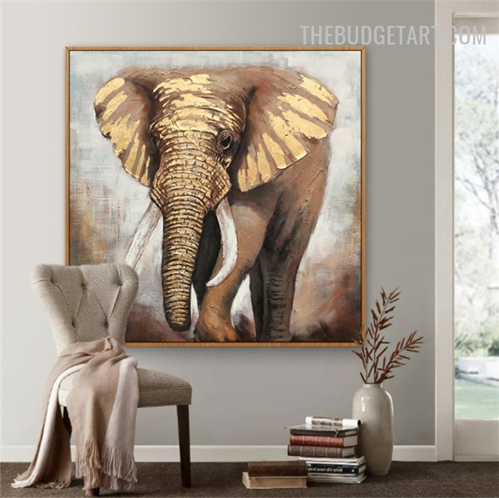 Elephant Trunk Abstract Animal Handmade Texture Canvas Painting Done By Artist for Room Wall Getup