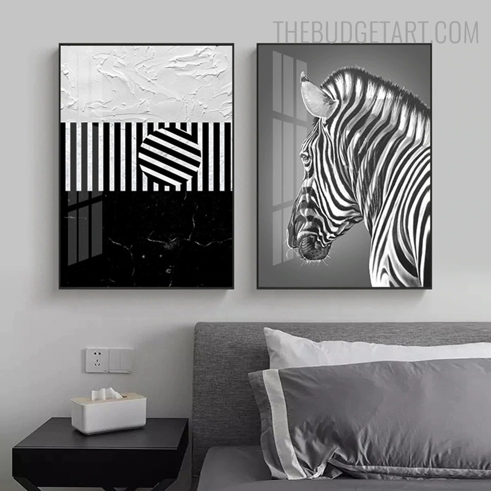 Black Zebra Streaks Abstract Animal Painting Image Canvas Print for Room Wall Moulding