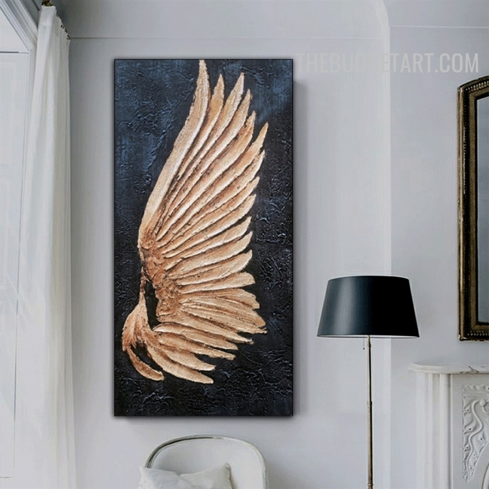 Golden Wings Abstract Contemporary Handmade Palette Canvas Painting for Room Wall Flourish