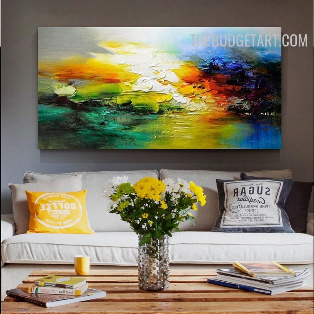 Hued Splashes Handmade Knife Canvas Abstract Contemporary Art Done By Artist for Room Wall Getup
