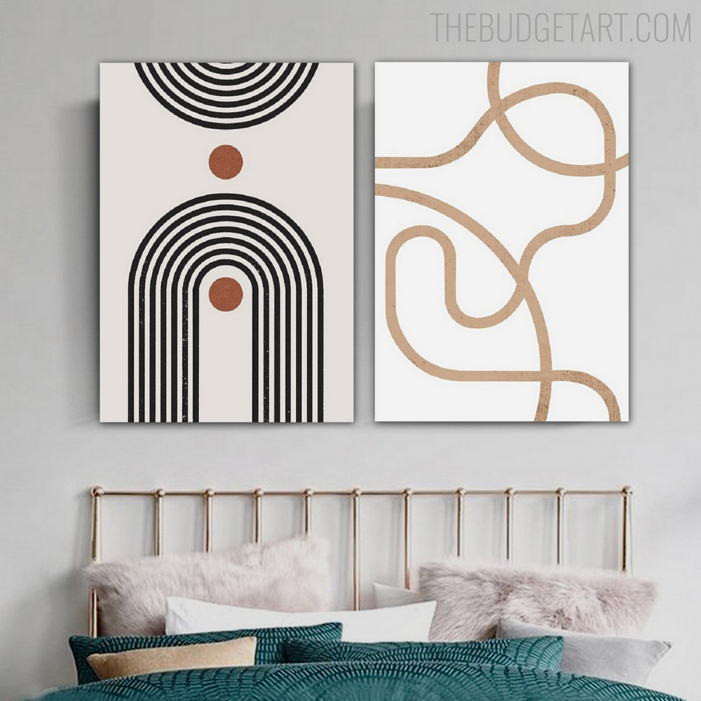 Roundabout Line Abstract Geometric Scandinavian Modern Painting Picture Canvas Print for Room Wall Tracery