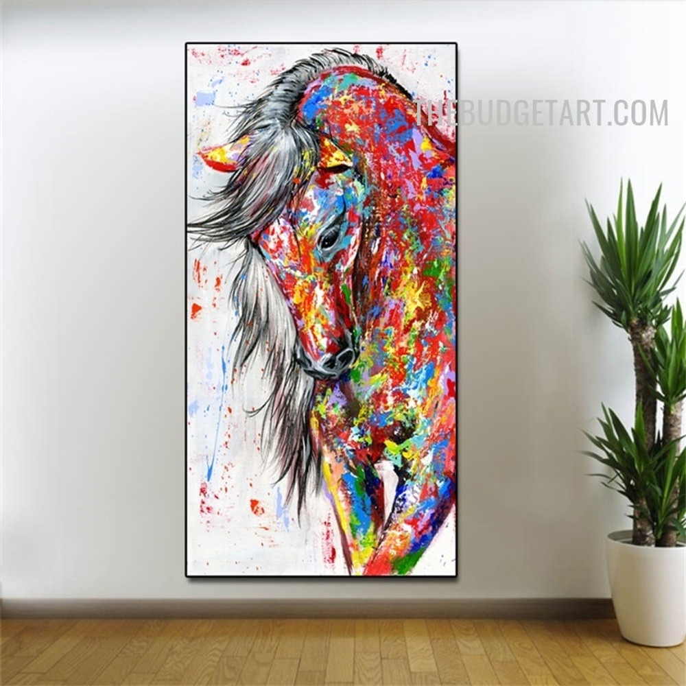 Hued Horse Abstract Animal Handmade Knife Canvas Painting for Room Wall Outfit