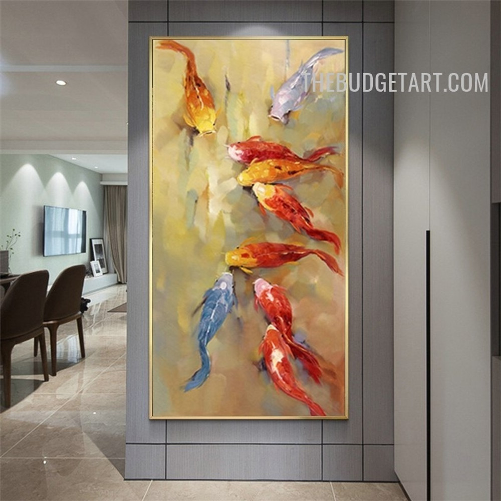 Aqua Fishes Animal Abstract Art Handmade Palette Canvas Painting for Room Wall Onlay