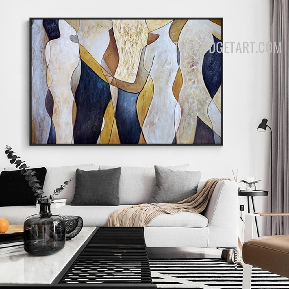 Curved Blots Spot Handmade Abstract Contemporary Acrylic Artwork Canvas for Room Wall Moulding